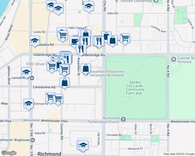 map of restaurants, bars, coffee shops, grocery stores, and more near 8831 Lansdowne Road in Richmond