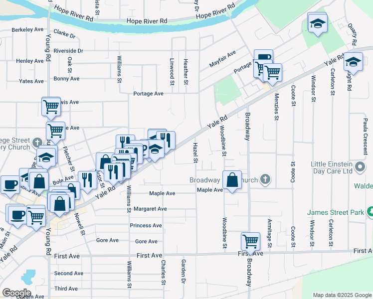 map of restaurants, bars, coffee shops, grocery stores, and more near 46392 Yale Road in Chilliwack