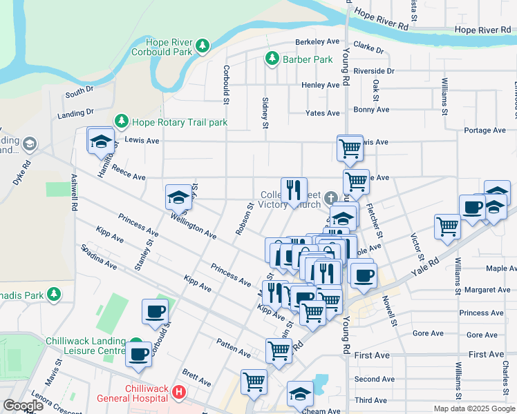 map of restaurants, bars, coffee shops, grocery stores, and more near in Chilliwack