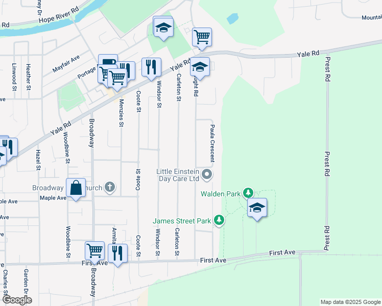 map of restaurants, bars, coffee shops, grocery stores, and more near 9543 McNaught Road in Chilliwack