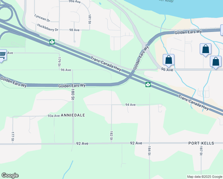 map of restaurants, bars, coffee shops, grocery stores, and more near 9500 182 Street in Surrey
