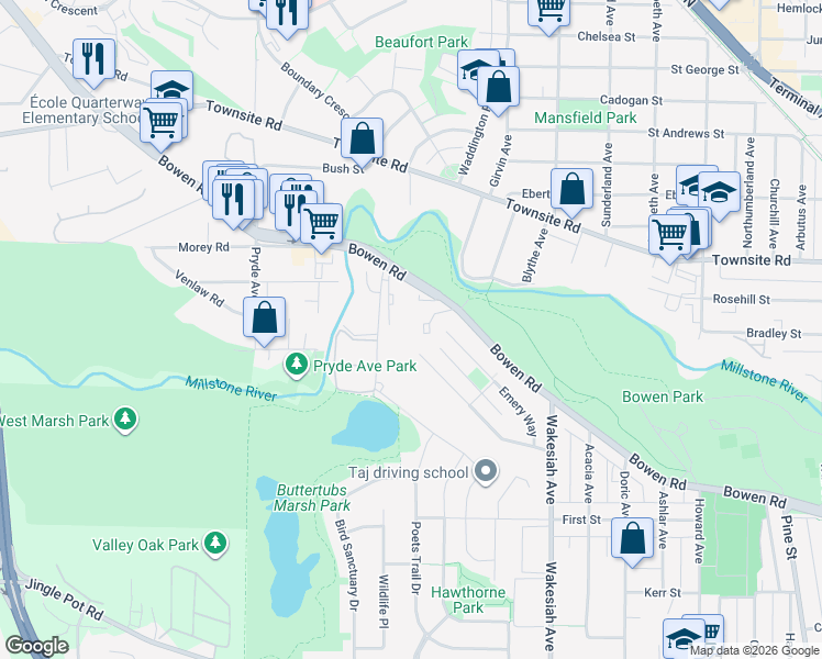 map of restaurants, bars, coffee shops, grocery stores, and more near 997 Bowen Road in Nanaimo