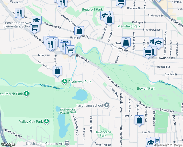 map of restaurants, bars, coffee shops, grocery stores, and more near 263 Garner Crescent in Nanaimo