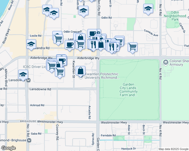 map of restaurants, bars, coffee shops, grocery stores, and more near 8851 Lansdowne Road in Richmond