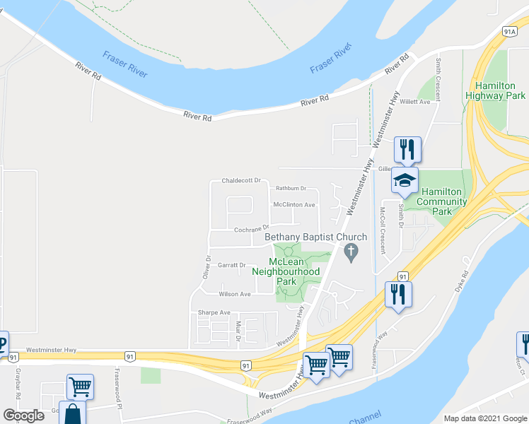 map of restaurants, bars, coffee shops, grocery stores, and more near 22651 Chaldecott Drive in Richmond