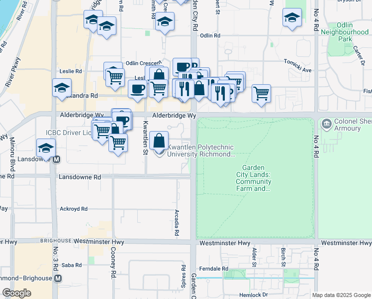 map of restaurants, bars, coffee shops, grocery stores, and more near 8851 Lansdowne Road in Richmond