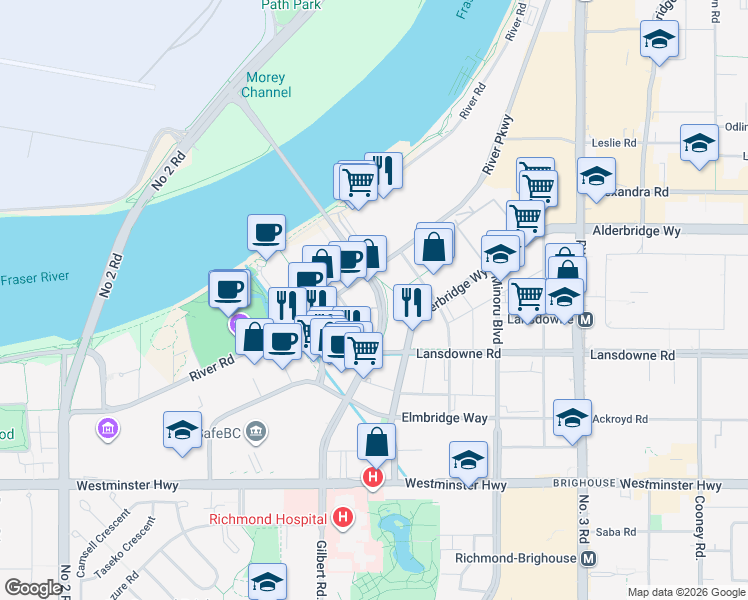 map of restaurants, bars, coffee shops, grocery stores, and more near in Richmond