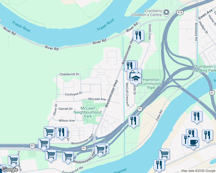 map of restaurants, bars, coffee shops, grocery stores, and more near 22728 Norton Court in Richmond