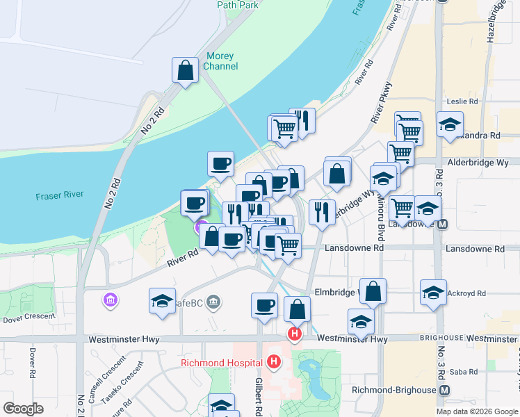 map of restaurants, bars, coffee shops, grocery stores, and more near in Richmond