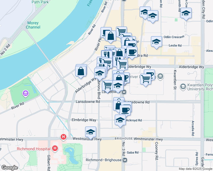 map of restaurants, bars, coffee shops, grocery stores, and more near in Richmond