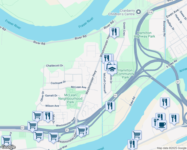 map of restaurants, bars, coffee shops, grocery stores, and more near in Richmond