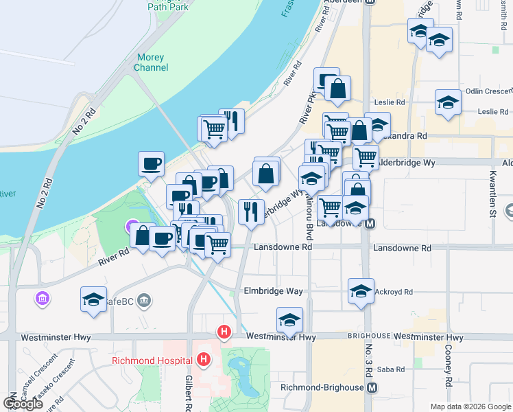 map of restaurants, bars, coffee shops, grocery stores, and more near in Richmond