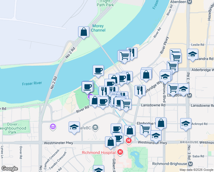 map of restaurants, bars, coffee shops, grocery stores, and more near 6688 Pearson Way in Richmond