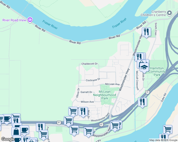 map of restaurants, bars, coffee shops, grocery stores, and more near 5260 Rowling Place in Richmond