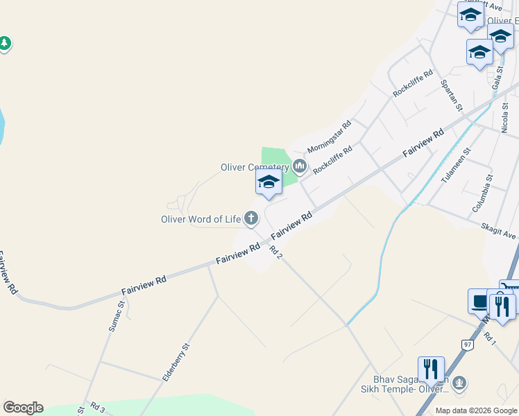 map of restaurants, bars, coffee shops, grocery stores, and more near 5856 Fairview Place in Oliver