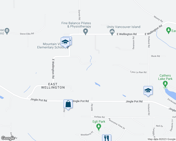 map of restaurants, bars, coffee shops, grocery stores, and more near 2453 East Wellington Road in Nanaimo