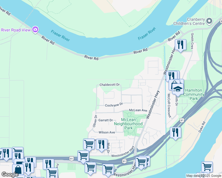 map of restaurants, bars, coffee shops, grocery stores, and more near 5371 Rowling Place in Richmond