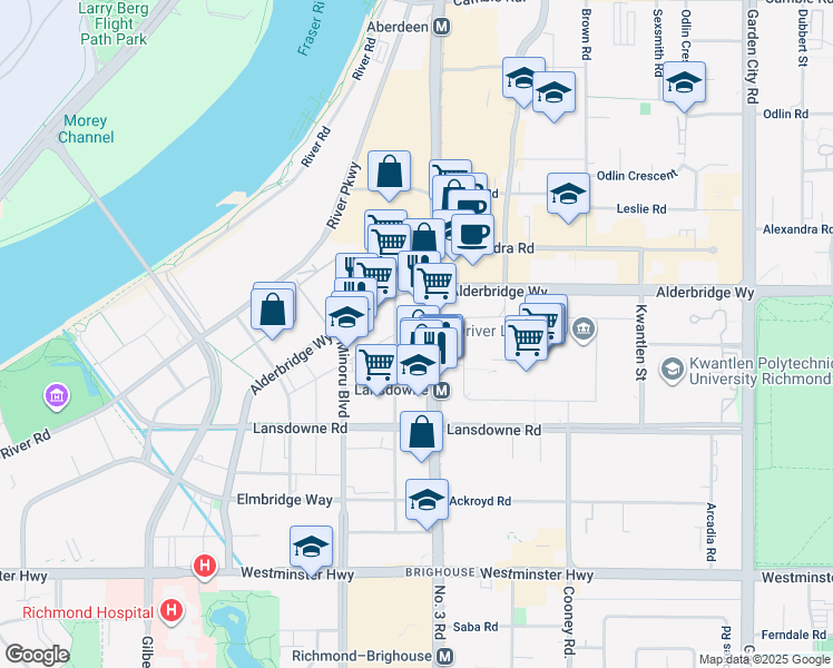 map of restaurants, bars, coffee shops, grocery stores, and more near 5431 No 3 Rd in Richmond