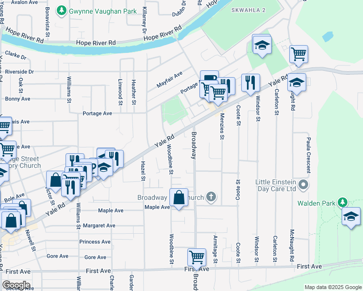 map of restaurants, bars, coffee shops, grocery stores, and more near 46523 Clayton Avenue in Chilliwack