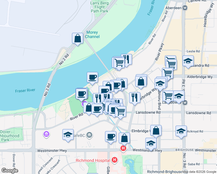 map of restaurants, bars, coffee shops, grocery stores, and more near in Richmond