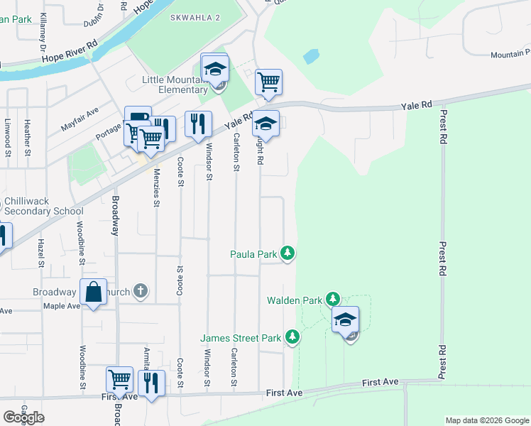 map of restaurants, bars, coffee shops, grocery stores, and more near 9620 McNaught Road in Chilliwack