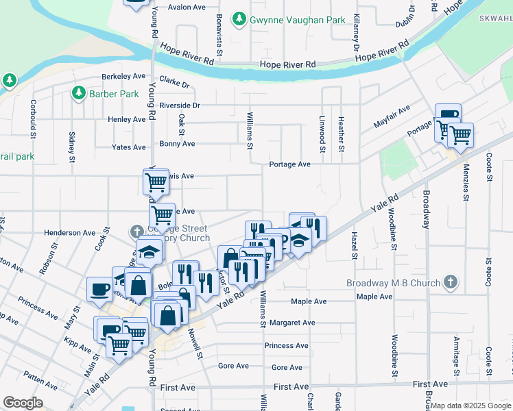 map of restaurants, bars, coffee shops, grocery stores, and more near 46197 Reece Avenue in Chilliwack