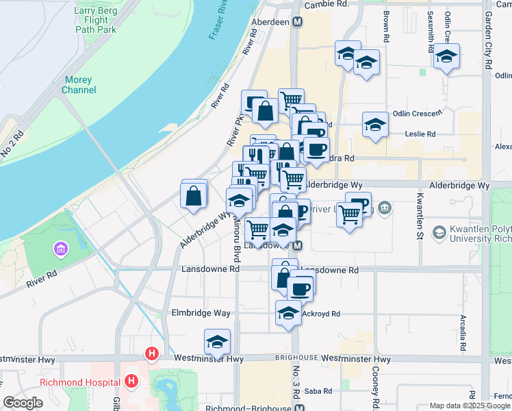 map of restaurants, bars, coffee shops, grocery stores, and more near in Richmond