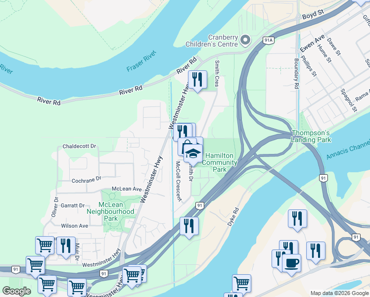 map of restaurants, bars, coffee shops, grocery stores, and more near in Richmond