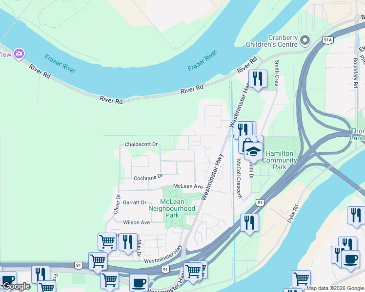 map of restaurants, bars, coffee shops, grocery stores, and more near 22551 Rathburn Drive in Richmond
