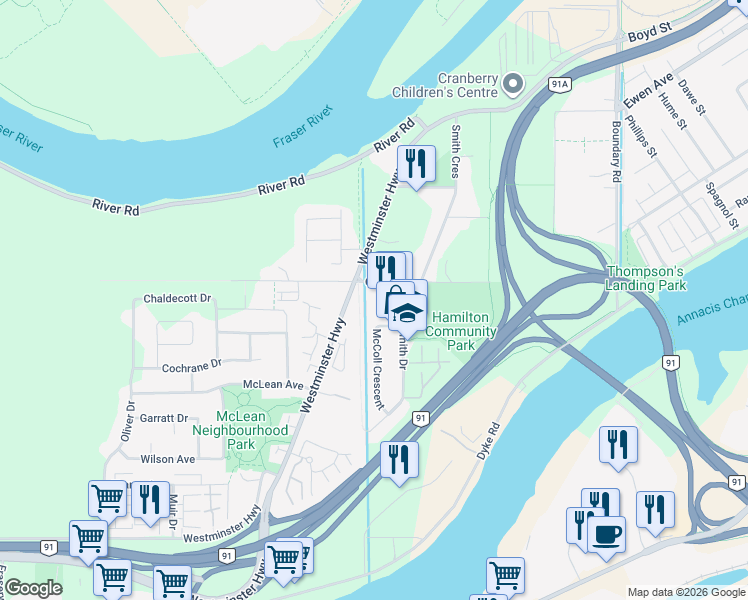 map of restaurants, bars, coffee shops, grocery stores, and more near in Richmond