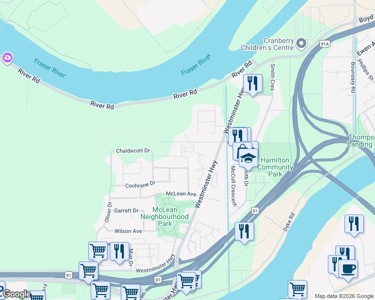 map of restaurants, bars, coffee shops, grocery stores, and more near 22600 Gilley Road in Richmond