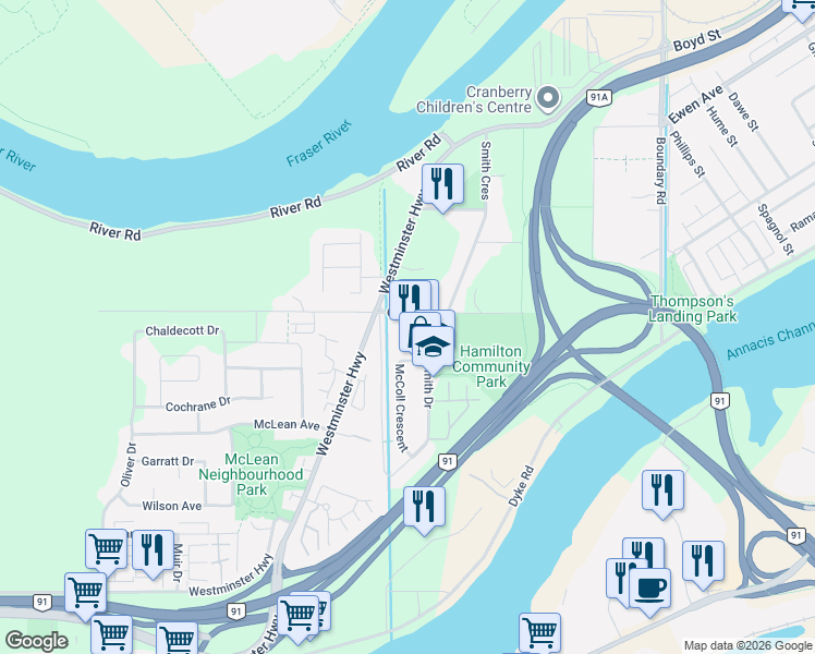 map of restaurants, bars, coffee shops, grocery stores, and more near 23222 Gilley Road in Richmond