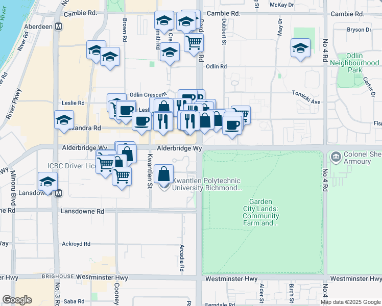 map of restaurants, bars, coffee shops, grocery stores, and more near in Richmond