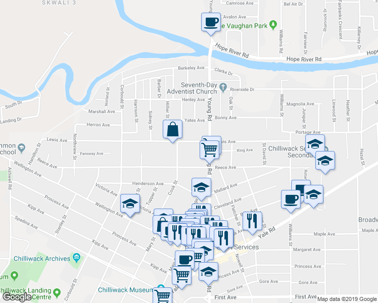 map of restaurants, bars, coffee shops, grocery stores, and more near in Chilliwack