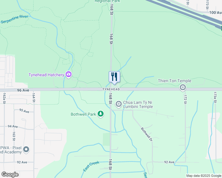 map of restaurants, bars, coffee shops, grocery stores, and more near 16811 96 Ave in Surrey