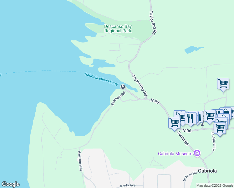 map of restaurants, bars, coffee shops, grocery stores, and more near 324 Easthom Road in Gabriola