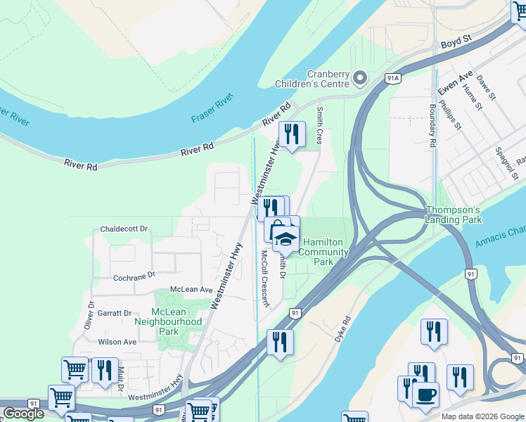 map of restaurants, bars, coffee shops, grocery stores, and more near 23233 Gilley Road in Richmond
