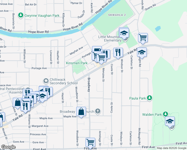 map of restaurants, bars, coffee shops, grocery stores, and more near 46608 Yale Road in Chilliwack