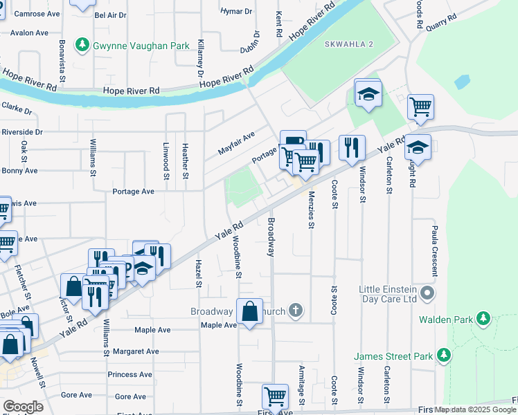 map of restaurants, bars, coffee shops, grocery stores, and more near 46565 Yale Road in Chilliwack