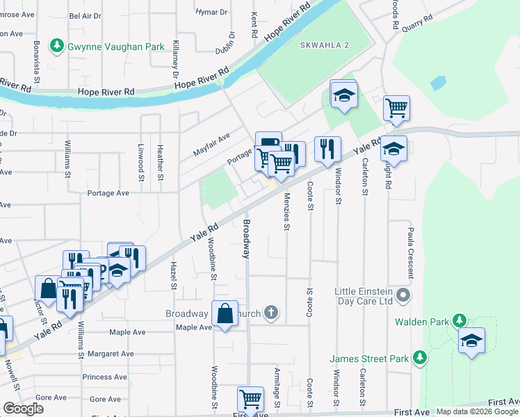 map of restaurants, bars, coffee shops, grocery stores, and more near 46608 Yale Road in Chilliwack