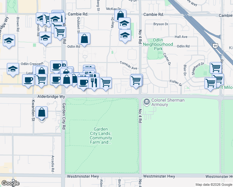 map of restaurants, bars, coffee shops, grocery stores, and more near in Richmond