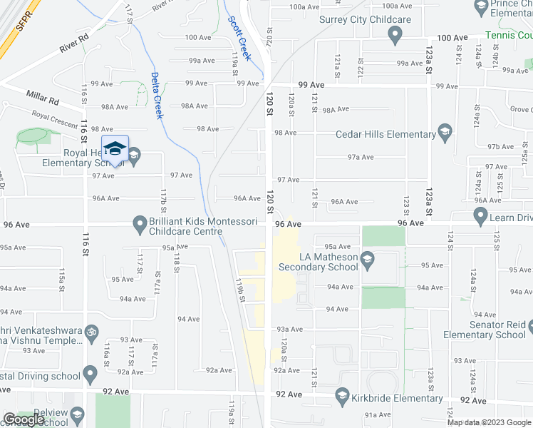 map of restaurants, bars, coffee shops, grocery stores, and more near 77021 120 Street in Surrey