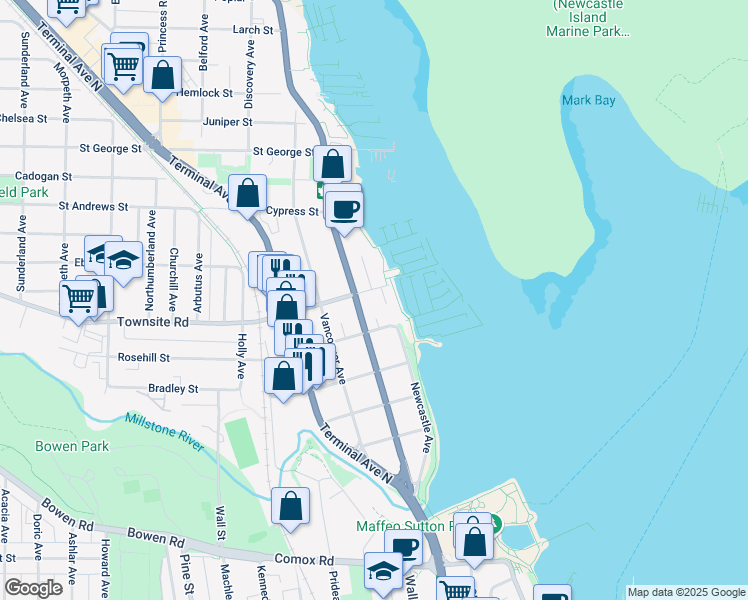 map of restaurants, bars, coffee shops, grocery stores, and more near 450 Stewart Avenue in Nanaimo