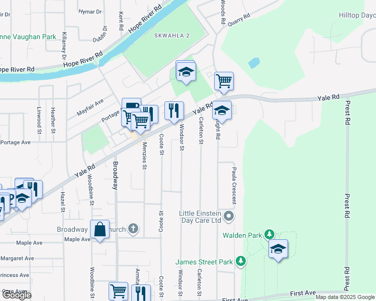 map of restaurants, bars, coffee shops, grocery stores, and more near 9682 Windsor Street in Chilliwack