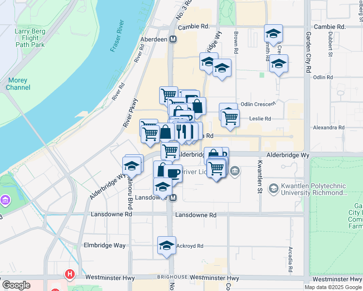map of restaurants, bars, coffee shops, grocery stores, and more near 4940 No. 3 Road in Richmond