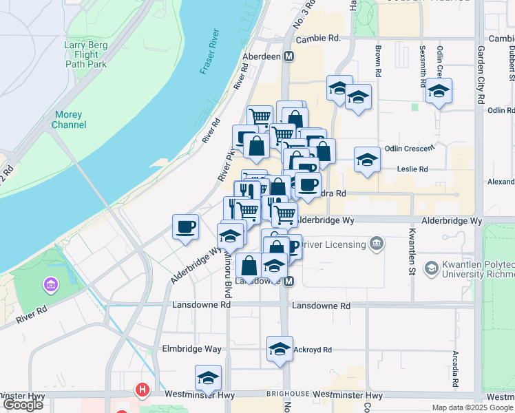 map of restaurants, bars, coffee shops, grocery stores, and more near in Richmond