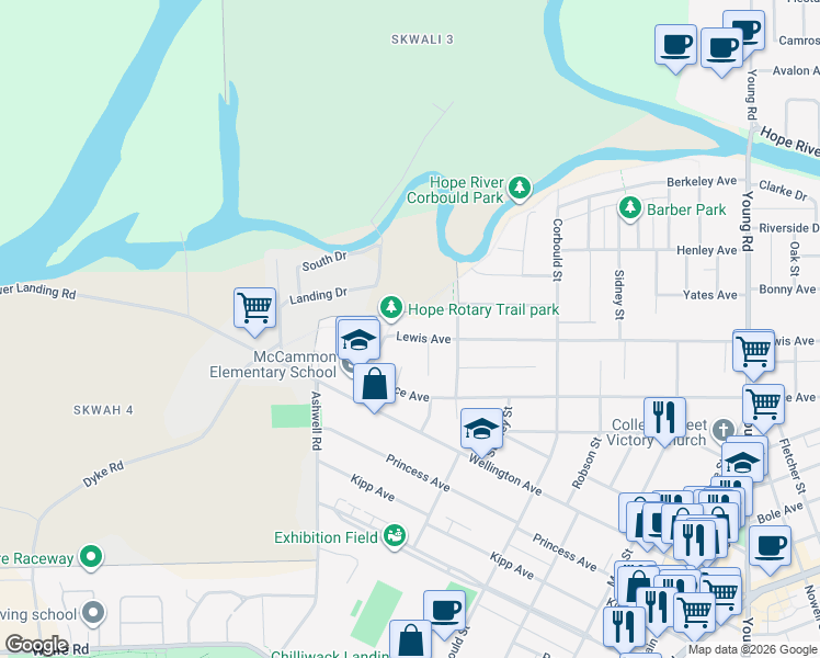 map of restaurants, bars, coffee shops, grocery stores, and more near 9660 Hamilton Street in Chilliwack