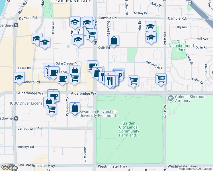map of restaurants, bars, coffee shops, grocery stores, and more near 4777 Mcclelland Road in Richmond