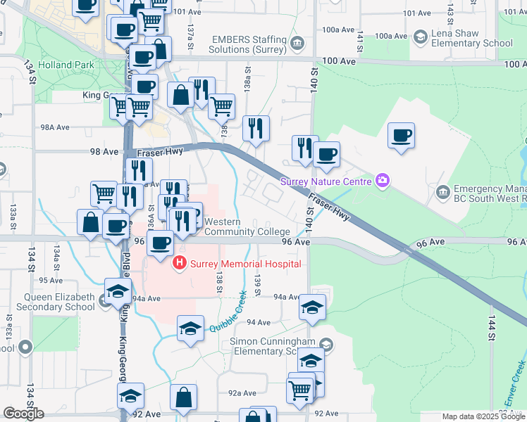 map of restaurants, bars, coffee shops, grocery stores, and more near 13902 Laurel Drive in Surrey