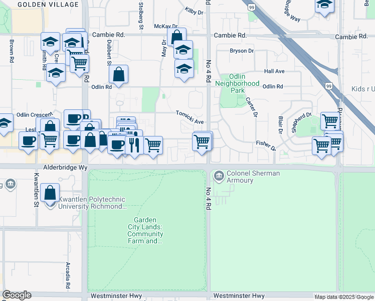 map of restaurants, bars, coffee shops, grocery stores, and more near in Richmond